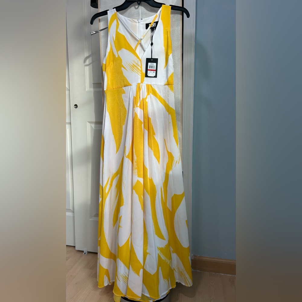 DKNYC Yellow and White Abstract Dress